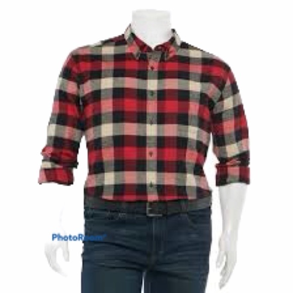 Men's Croft & Barrow Large Flannel Shirt Plaid Buffalo Red White Long Sleeve NWT - Picture 3 of 9